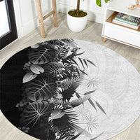 Hawaii Tropical Plant Monochrome Round Carpet Vibrant Polynesian Pattern LT01 Black - Polynesian Pride