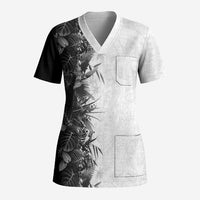Hawaii Tropical Plant Monochrome Scrub Top Vibrant Polynesian Pattern LT01 Adult Black - Polynesian Pride