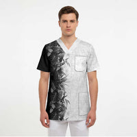 Hawaii Tropical Plant Monochrome Scrub Top Vibrant Polynesian Pattern LT01 - Polynesian Pride