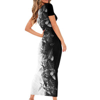 Hawaii Tropical Plant Monochrome Short Sleeve Bodycon Dress Vibrant Polynesian Pattern LT01 - Polynesian Pride