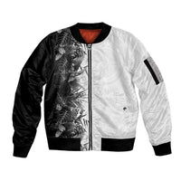 Hawaii Tropical Plant Monochrome Sleeve Zip Bomber Jacket Vibrant Polynesian Pattern LT01 Unisex Black - Polynesian Pride