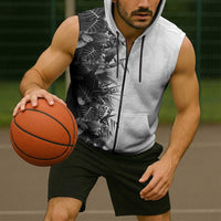 Hawaii Tropical Plant Monochrome Sleeveless Zip Hoodie Vibrant Polynesian Pattern LT01 - Polynesian Pride
