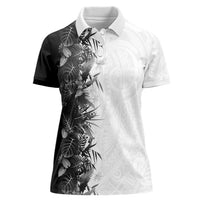 Hawaii Tropical Plant Monochrome Women Polo Shirt Vibrant Polynesian Pattern LT01 Female Black - Polynesian Pride