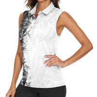 Hawaii Tropical Plant Monochrome Women Sleeveless Polo Shirt Vibrant Polynesian Pattern LT01 - Polynesian Pride