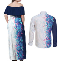Hawaii Tropical Plant UliUli Couples Matching Off Shoulder Maxi Dress and Long Sleeve Button Shirt Vibrant Polynesian Pattern LT01 - Polynesian Pride
