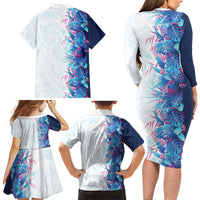 Hawaii Tropical Plant UliUli Family Matching Long Sleeve Bodycon Dress and Hawaiian Shirt Vibrant Polynesian Pattern