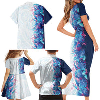Hawaii Tropical Plant UliUli Family Matching Short Sleeve Bodycon Dress and Hawaiian Shirt Vibrant Polynesian Pattern