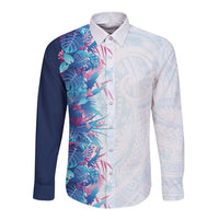 Hawaii Tropical Plant UliUli Long Sleeve Button Shirt Vibrant Polynesian Pattern LT01 Unisex Blue - Polynesian Pride
