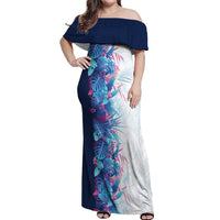 Hawaii Tropical Plant UliUli Off Shoulder Maxi Dress Vibrant Polynesian Pattern LT01 Women Blue - Polynesian Pride