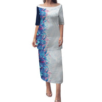 Hawaii Tropical Plant UliUli Puletasi Vibrant Polynesian Pattern LT01 Long Dress Blue - Polynesian Pride