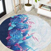 Hawaii Tropical Plant UliUli Round Carpet Vibrant Polynesian Pattern LT01 Blue - Polynesian Pride
