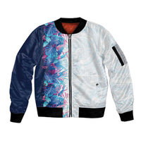 Hawaii Tropical Plant UliUli Sleeve Zip Bomber Jacket Vibrant Polynesian Pattern LT01 Unisex Blue - Polynesian Pride
