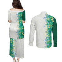 Hawaii Tropical Plant Omaomao Couples Matching Puletasi and Long Sleeve Button Shirt Vibrant Polynesian Pattern LT01 - Polynesian Pride