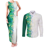 Hawaii Tropical Plant Omaomao Couples Matching Tank Maxi Dress and Long Sleeve Button Shirt Vibrant Polynesian Pattern LT01 Green - Polynesian Pride