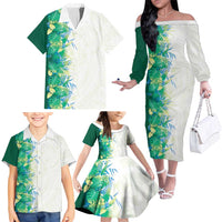 Hawaii Tropical Plant Omaomao Family Matching Off The Shoulder Long Sleeve Dress and Hawaiian Shirt Vibrant Polynesian Pattern