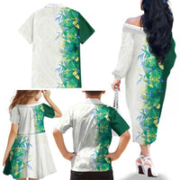 Hawaii Tropical Plant Omaomao Family Matching Off The Shoulder Long Sleeve Dress and Hawaiian Shirt Vibrant Polynesian Pattern