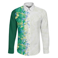 Hawaii Tropical Plant Omaomao Family Matching Off The Shoulder Long Sleeve Dress and Hawaiian Shirt Vibrant Polynesian Pattern