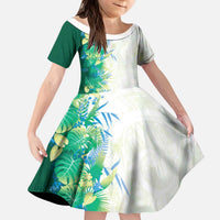 Hawaii Tropical Plant Omaomao Kid Short Sleeve Dress Vibrant Polynesian Pattern LT01 KID Green - Polynesian Pride