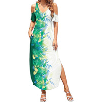 Hawaii Tropical Plant Omaomao Summer Maxi Dress Vibrant Polynesian Pattern LT01 Women Green - Polynesian Pride