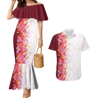 Hawaii Tropical Plant Akala Couples Matching Mermaid Dress and Hawaiian Shirt Vibrant Polynesian Pattern LT01 Pink - Polynesian Pride