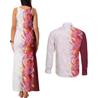 Hawaii Tropical Plant Akala Couples Matching Tank Maxi Dress and Long Sleeve Button Shirt Vibrant Polynesian Pattern LT01 - Polynesian Pride