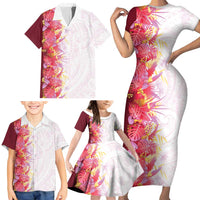 Hawaii Tropical Plant Akala Family Matching Short Sleeve Bodycon Dress and Hawaiian Shirt Vibrant Polynesian Pattern