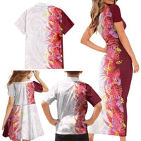 Hawaii Tropical Plant Akala Family Matching Short Sleeve Bodycon Dress and Hawaiian Shirt Vibrant Polynesian Pattern