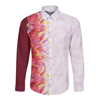 Hawaii Tropical Plant Akala Long Sleeve Button Shirt Vibrant Polynesian Pattern LT01 Unisex Pink - Polynesian Pride
