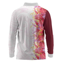 Hawaii Tropical Plant Akala Long Sleeve Polo Shirt Vibrant Polynesian Pattern LT01 - Polynesian Pride