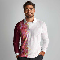 Hawaii Tropical Plant Akala Long Sleeve Polo Shirt Vibrant Polynesian Pattern LT01 - Polynesian Pride