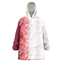 Hawaii Tropical Plant Akala Wearable Blanket Hoodie Vibrant Polynesian Pattern LT01 One Size Pink - Polynesian Pride