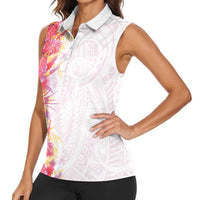 Hawaii Tropical Plant Akala Women Sleeveless Polo Shirt Vibrant Polynesian Pattern