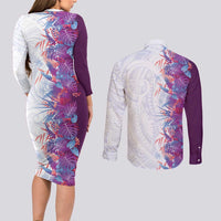 Hawaii Tropical Plant Poni Couples Matching Long Sleeve Bodycon Dress and Long Sleeve Button Shirt Vibrant Polynesian Pattern LT01 - Polynesian Pride