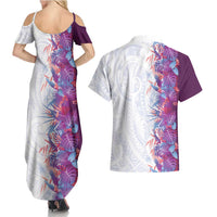 Hawaii Tropical Plant Poni Couples Matching Summer Maxi Dress and Hawaiian Shirt Vibrant Polynesian Pattern