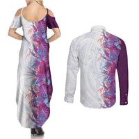 Hawaii Tropical Plant Poni Couples Matching Summer Maxi Dress and Long Sleeve Button Shirt Vibrant Polynesian Pattern LT01 - Polynesian Pride