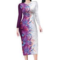 Hawaii Tropical Plant Poni Family Matching Long Sleeve Bodycon Dress and Hawaiian Shirt Vibrant Polynesian Pattern