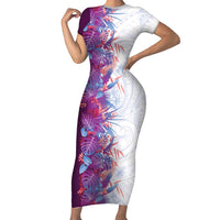 Hawaii Tropical Plant Poni Family Matching Short Sleeve Bodycon Dress and Hawaiian Shirt Vibrant Polynesian Pattern