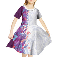 Hawaii Tropical Plant Poni Kid Short Sleeve Dress Vibrant Polynesian Pattern LT01 - Polynesian Pride
