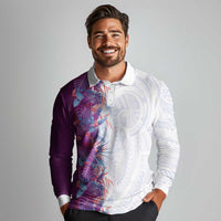 Hawaii Tropical Plant Poni Long Sleeve Polo Shirt Vibrant Polynesian Pattern LT01 - Polynesian Pride