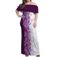 Hawaii Tropical Plant Poni Off Shoulder Maxi Dress Vibrant Polynesian Pattern LT01 Women Purple - Polynesian Pride