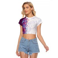 Hawaii Tropical Plant Poni Raglan Cropped T Shirt Vibrant Polynesian Pattern LT01 Female Purple - Polynesian Pride
