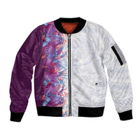 Hawaii Tropical Plant Poni Sleeve Zip Bomber Jacket Vibrant Polynesian Pattern LT01 Unisex Purple - Polynesian Pride