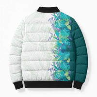 Hawaii Tropical Plant Teal Bomber Puffer Jacket Vibrant Polynesian Pattern LT01 - Polynesian Pride