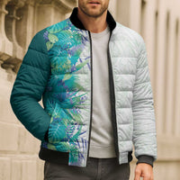 Hawaii Tropical Plant Teal Bomber Puffer Jacket Vibrant Polynesian Pattern LT01 - Polynesian Pride