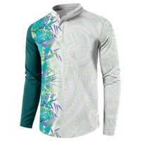 Hawaii Tropical Plant Teal Button Sweatshirt Vibrant Polynesian Pattern LT01 - Polynesian Pride