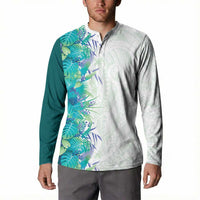 Hawaii Tropical Plant Teal Button Sweatshirt Vibrant Polynesian Pattern LT01 - Polynesian Pride