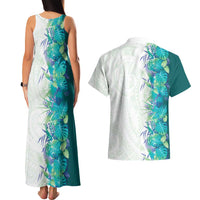 Hawaii Tropical Plant Teal Couples Matching Tank Maxi Dress and Hawaiian Shirt Vibrant Polynesian Pattern LT01 - Polynesian Pride