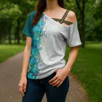 Hawaii Tropical Plant Teal Cross Shoulder Shirt Vibrant Polynesian Pattern LT01 - Polynesian Pride