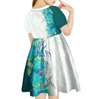 Hawaii Tropical Plant Teal Kid Short Sleeve Dress Vibrant Polynesian Pattern LT01 - Polynesian Pride