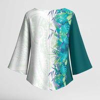 Hawaii Tropical Plant Teal Kimono Sleeve Blouse Vibrant Polynesian Pattern LT01 - Polynesian Pride